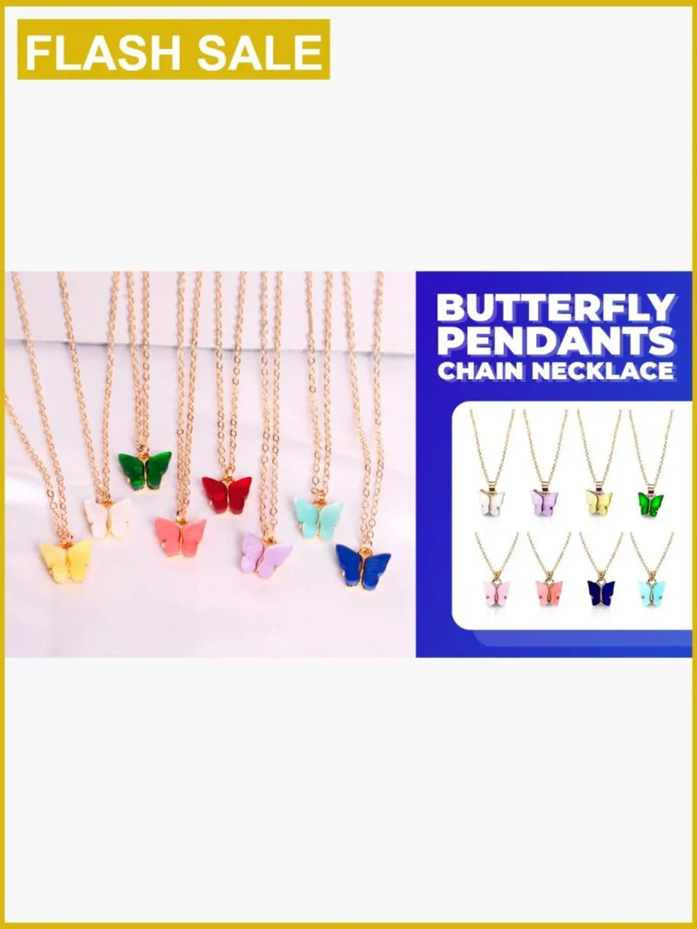 Set of 8 Acrylic Butterfly Pendant Necklaces Adjustable Chain Girls Jewelry